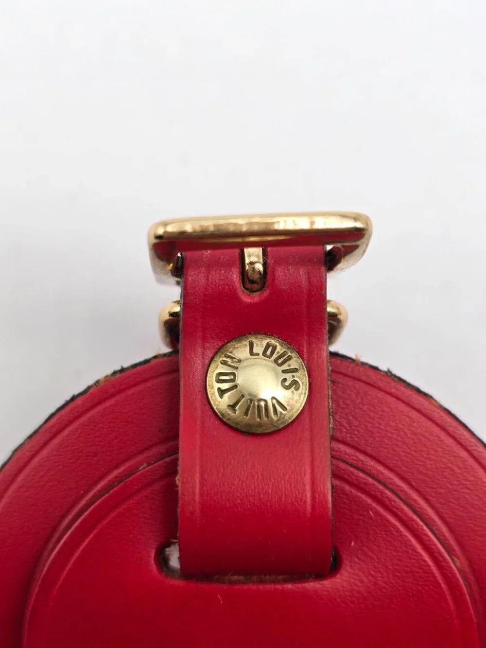 Authentic Louis Vuitton Red Leather Luggage Tag